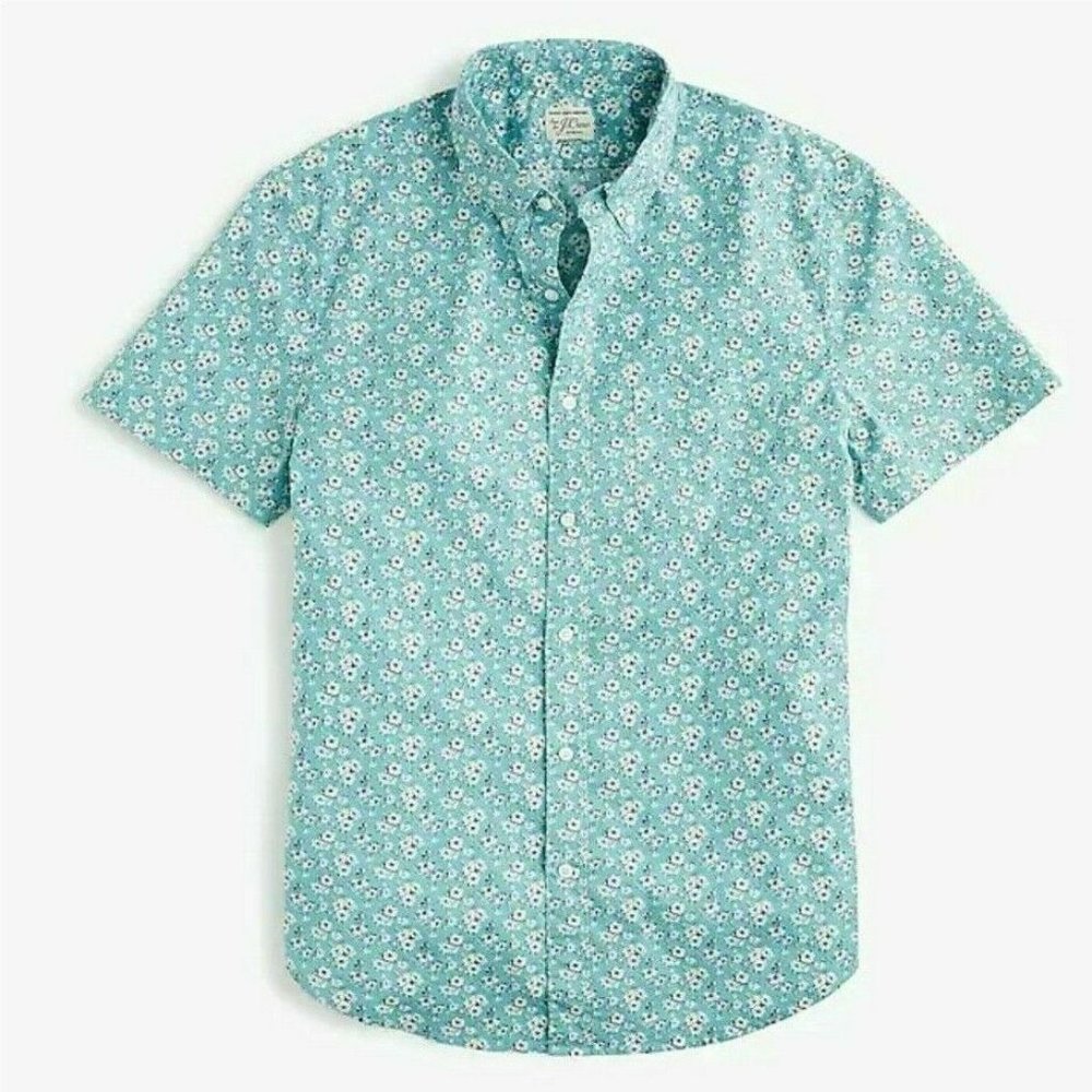 J. CREW SHORT-SLEEVE SECRET WASH SHIRT GREEN LARGE